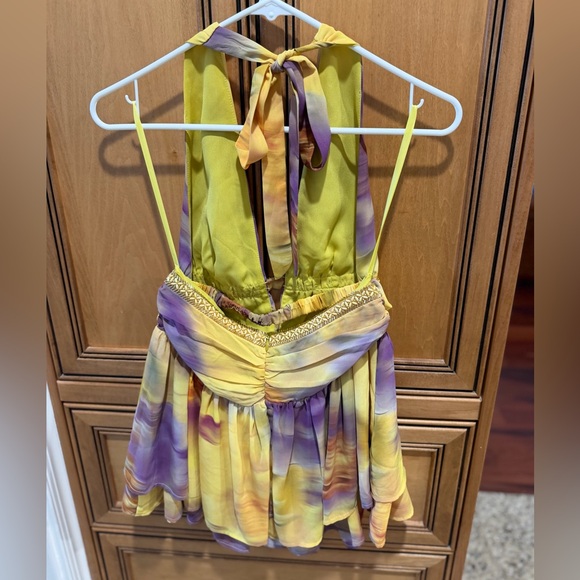 Elegant Yellow and Purple Halter Dress - Picture 4 of 5